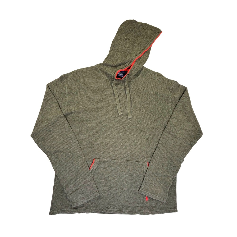 Polo Ralph Lauren Sleepwear Waffle Knit Hoodie Olive Green Orange Trim Mens L